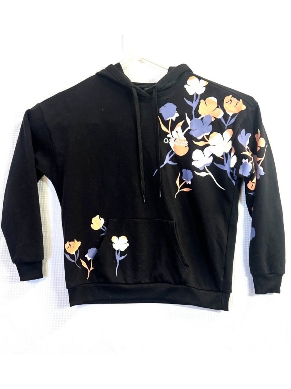 Adidas Floral Graphic Hoodie , large, kangaroo pocket, 100% cotton
